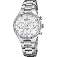 Festina Chronograaf Boyfriend Collection Horloge, quartzhorloge, dameshorloge, stopwatchfunctie, stalen armband