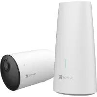 Ezviz HB3-1 videosurveillance systeem met een 2K Wi-Fi bewakingscamera die op batterijen werkt, inclusief een sirene en een stroboscooplicht