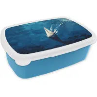 MuchoWow Broodtrommel Blauw - Lunchbox Zeilboot - Water - Abstract - Schaduw - Brooddoos 18x12x6 cm - Brood lunch box - Broodtrommels voor kinderen en volwassenen