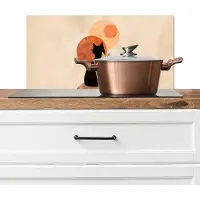 KitchenYeah Spatscherm keuken 70x30 cm - Kookplaat achterwand Katten - Zwart - Abstract - Cirkels - Muurbeschermer - Spatwand fornuis - Hoogwaardig aluminium