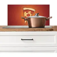 KitchenYeah Spatscherm keuken 60x30 cm - Kookplaat achterwand Pizza - Kaas - Rood - Pepperoni - Muurbeschermer - Spatwand fornuis - Hoogwaardig aluminium