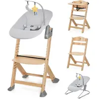 Kinderkraft ENOCK met CALMEE 3-in-1 Houten Kinderstoel - Voor Baby’s en Kinderen tot 10 Jaar - Verstelbaar, Inclusief 3-Punts Gordels en Schommelstoel - Natuur