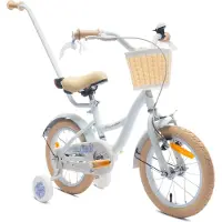 Sun baby Flower Bike Fiets voor een meisje van 3 tot 5 jaar, 14 inch Baby blue, met fietsbel, zijwieltjes, duwstang en stuurmandje