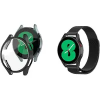 Strap-it Milanese Band + TPU Case (Zwart) - Geschikt voor Samsung Galaxy Watch 4 40mm - RVS Stalen Band - Magnetische Sluiting - Luxe & ademend ontwerp - Zwart
