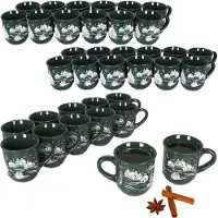 MamboCat Set van 36 glühwein mokken in donkergroen met kerstlandschap 0,2 liter, gekalibreerd