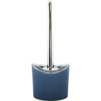 Spirella MSV Toiletborstel in houder/wc-borstel Aveiro - PS kunststof/rvs - donkerblauw/zilver - 37 x 14 cm - Toiletborstels