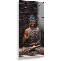 MuchoWow Glasschilderij - Boeddha beeld - Brons - Buddha - Schilderij glas - Foto op glas - Acrylglas - Wanddecoratie - 20x40 cm - Muurdecoratie