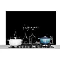 KitchenYeah Spatscherm keuken 120x80 cm - Kookplaat achterwand Nijmegen - Line art - Zwart wit - Stad - Nederland - Muurbeschermer - Spatwand fornuis - Hoogwaardig aluminium