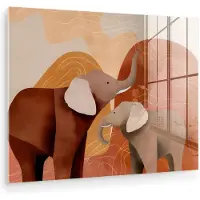 MuchoWow Glasschilderij 160x120 cm - Schilderij acrylglas - Olifanten - Oranje - Abstract - Foto op glas - Muurdecoratie woonkamer - Wanddecoratie slaapkamer - Schilderijen