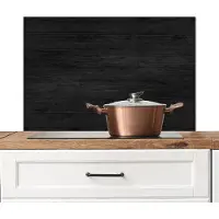 KitchenYeah Spatscherm keuken 80x55 cm - Kookplaat achterwand - Zwart - Hout motief - Muurbeschermer hittebestendig - Spatwand fornuis - Hoogwaardig aluminium - Zwarte keukenaccessoires