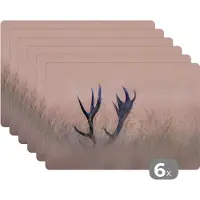 KitchenYeah Placemat - Placemats kunststof - Gewei - Hert - Gras - Natuur - 45x30 cm - 6 stuks - Hittebestendig - Anti-Slip - Onderlegger - Afneembaar