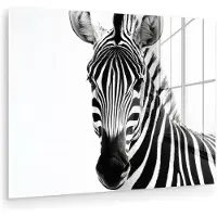 MuchoWow Glasschilderij 160x120 cm - Schilderij acrylglas - Zebra - Close-up - Zwart - Strepen - Foto op glas - Muurdecoratie woonkamer - Wanddecoratie slaapkamer - Schilderijen