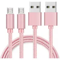 Phonillico 2x Micro USB naar USB A Nylon Gevlochten Kabel Roze - 1 meter - Oplaadkabel voor Xiaomi MI A3 / MI A2 LITE / REDMI S2