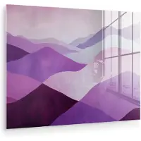 MuchoWow Glasschilderij 160x120 cm - Schilderij acrylglas - Abstract - Heuvels - Landschap - Paars - Foto op glas - Muurdecoratie woonkamer - Wanddecoratie slaapkamer - Schilderijen