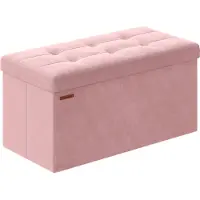 Songmics Bankje met opbergruimte van fluweel voor in de hal, Pastelroze / 38 x 76 x 38 cm