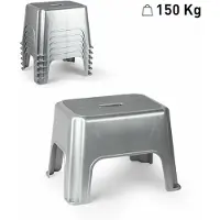PlasticForte Keukenkrukje/opstapje - Pakket van 3x stuks - 40 x 30 x 28 cm - zilver - Keuken/badkamer verhoger - max 150 kilo