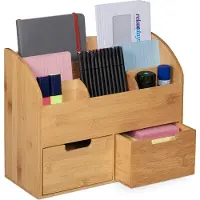 Relaxdays bureau organizer bamboe - 6 vakken - 2 lades - 26 x 33 x 13,5 cm