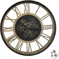 Atmosphera Paul Wandklok - Metaal en Hout, 57 cm, Zwart