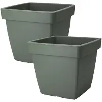 Pro Garden Plantenpot/bloempot Square Classic - 2x - kunststof - donkergroen - D39 x H35 cm - tuin potten