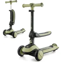 Kinderkraft HALLEY 2-in-1 Loopfiets en Driewieler Step - Voor Kinderen van 1-5 Jaar, Max 50 kg - Verstelbaar Zadel en Stuur, Opvouwbaar, LED Wielen - Groen