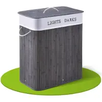 Juskys Bamboe Wasmand Curly - 100 L - Grijs - Uitneembare Waszak