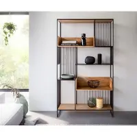 DELIFE Boekenkast Lukeo 115x200 cm acacia natuur metaal zwart