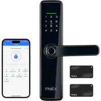 Finex Smart Lock - Slimme Deurklink - Slimme Deurslot - Deurklink met Vingerafdruk - Met APP & WiFi - BlueTooth - Zwart - Anti inbraak - Slim slot - Deurslot