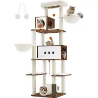 Feandrea Moderne kattenboom met huisje en meerdere ligplekken, Vintage bruin