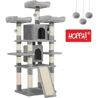 Hoppa! Grote Kattenboom | Lichtgrijs | Spaanplaat/Pluche/Sisal/Touw | 50 x 62 x 172 cm (B x D x H)