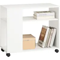 SoBuy FBT34-W Bijzettafel - Witte Compositiehout Salontafel met Zwenkwielen
