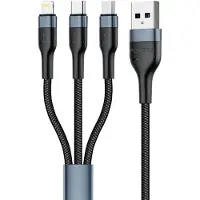 Foneng X51 3In1 Usb Naar Usb-C / Micro Usb / Lightning-Kabel, 3A, 1,2 M (Zwart)