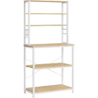 Vasagle Staande keukenplank met 6 planken en 6 haken, Eiken + Wit