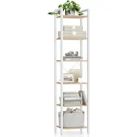 Vasagle Boekenkast met meerdere open vakken, Natuurlijk Beige + Mat Wit