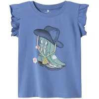 Name it MINI T-shirt blauw Meisjes Stretchkatoen Ronde hals Effen - maat 92