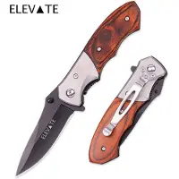 Elevate Zakmes – Zwart Gecoat RVS Lemmet – Opvouwbaar – Hout – EDC