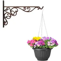 PlasticForte Hangpot + Muurhaak Como - antraciet - D20 cm - kunststof - ijzer - tuinaccessoires