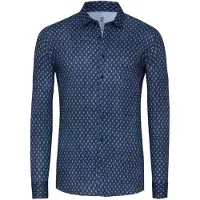 Desoto Overhemd Casual Kent 1 1 87328 3 593 Paisley Dark Blue Denim Mannen Maat - XL