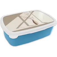 MuchoWow Broodtrommel Blauw - Lunchbox Vaas - Takken - Bessen - Minimalistisch - Brooddoos 18x12x6 cm - Brood lunch box - Broodtrommels voor kinderen en volwassenen