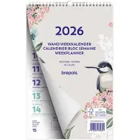 Brepols Wand-week Kalender 2026 - Fantasy - Wire-O - 13.5 x 21 cm - Beige - Vogel