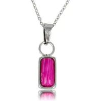 My Bendel - Zilverkleurige Ketting met Rose Stripe Agate Hanger - met Luxe Cadeauverpakking | Sieraden Voor Dames