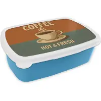 MuchoWow Broodtrommel Blauw - Lunchbox Koffie - Kop - Vintage - Quote - Brooddoos 18x12x6 cm - Brood lunch box - Broodtrommels voor kinderen en volwassenen