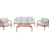Mendler Aluminium tuinset -O11, outdoor 3-zitsbank fauteuil sofa, olefine (205 g/m²) ~ terracotta bekleding beige
