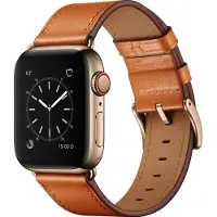 Mobigear Leren Watch bandje geschikt voor Apple Watch Bandje Gespsluiting | Firenze - 42/41/40/38 mm - Bruin
