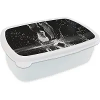 MuchoWow Broodtrommel Wit - Lunchbox Hardloopschoenen - Rennen - Druppels - Zwart - Brooddoos 18x12x6 cm - Brood lunch box - Broodtrommels voor kinderen en volwassenen