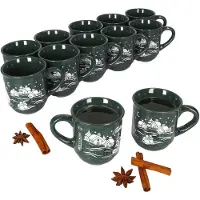 MamboCat Set van 12 glühwein mokken in donkergroen met kerstlandschap 0,2 liter, gekalibreerd