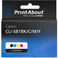 PrintAbout Inktcartridge CLI-581BK/C/M/Y 4-kleuren Multipack Hoge capaciteit geschikt voor Canon