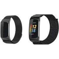 Strap-it Bundel van Milanese en Nylon Band - Geschikt voor Fitbit Charge 6 - Luxe RVS Milanees bandje & ademend nylon sportbandje - Verstelbaar & comfortabel - Zwart