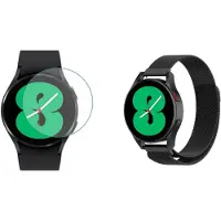 Strap-it Milanese band + Screenprotector - geschikt voor Samsung Galaxy Watch 7 40mm / Watch 6 40mm/ Watch 5 40mm /Watch 4 40mm / Watch FE - RVS Stalen band - Magnetische sluiting - Zwart