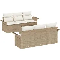 vidaXL Tuinbank Set 7 st Beige en Crème poly rattan