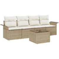 vidaXL Tuinset met 5 delen, beige en crème, van polyrotan